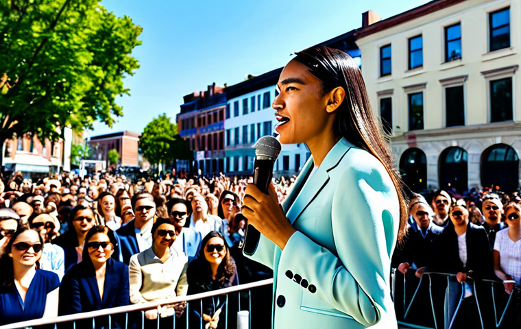 AOC Speaking to a Crowd**

"Alexandria Ocasio-Cortez giving a passionate speech to a diverse crowd in a sunny town square, fully clothed in a professional blazer and dress pants, holding a microphone, with a friendly and engaged audience visible in the background. Authentic expression, perfect anatomy, natural pose, appropriate content, safe for work, professional photography, high quality."

**